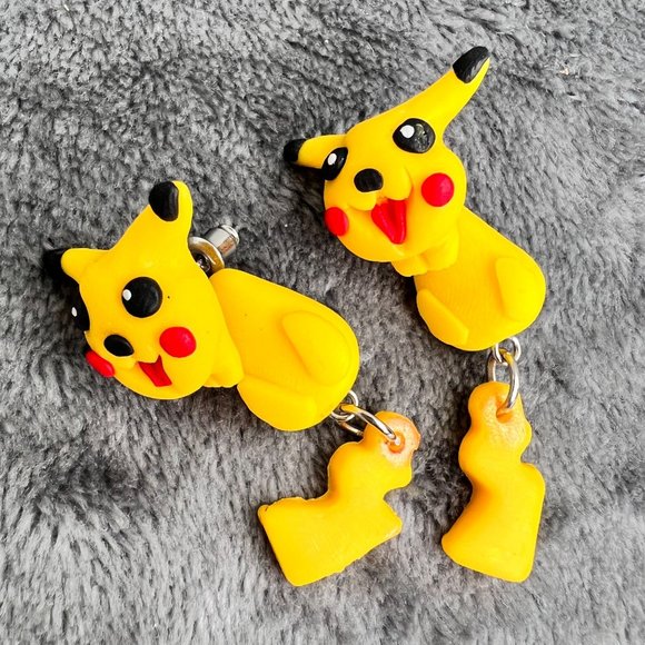 Pokemon Pikachu Earrings Post Back Yellow 2 Piece Style Dangle NWOT - Picture 4 of 6